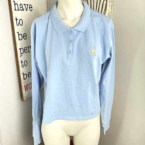 Kangol Tops - Kangol long sleeve crop polo in baby blue relaxed fit